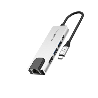 Amazingthing Thunder Pro RJ45 Type-c to HDTV 5 in 1 4K 60Hz Ethernet Dönüştürücü Adaptör Gri