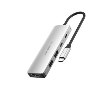 Amazingthing Thunder Pro Type-c to HDTV 5 in 1 4K 60Hz Dönüştürücü Adaptör Gri