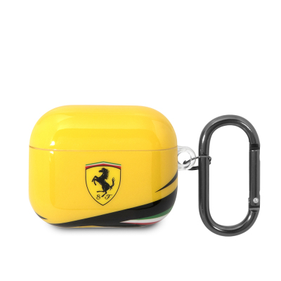 Apple Airpods 3. Nesil Kılıf Ferrari Orjinal Lisanslı IML Baskılı Klasik Logolu TPU Kılıf Sarı