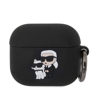 Apple Airpods 3. Nesil Kılıf Karl Lagerfeld Orjinal Lisanslı Karl & Choupette 3D Silikon Kapak Siyah