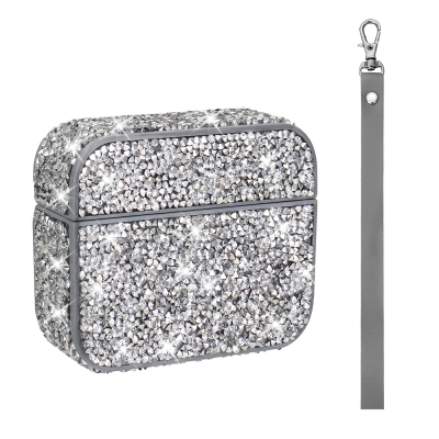 Apple Airpods 3rd Generation Zore Airbag 45 Glittery Transparent Wrist Strap Case Silver