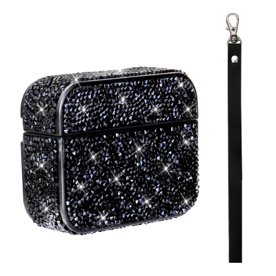Apple Airpods 3rd Generation Zore Airbag 45 Glittery Transparent Wrist Strap Case Black