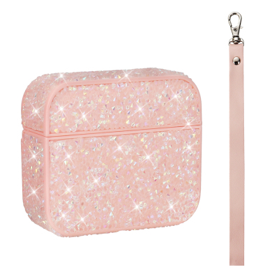 Apple Airpods 3rd Generation Zore Airbag 45 Glittery Transparent Wrist Strap Case Pink