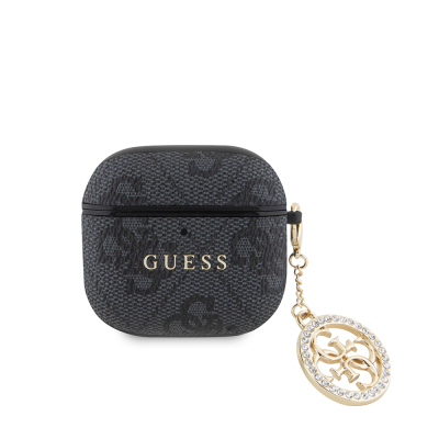 Apple Airpods 4 Case Guess Original Licensed 4G Patterned Stone 4G Ornamental Chain Cover Black