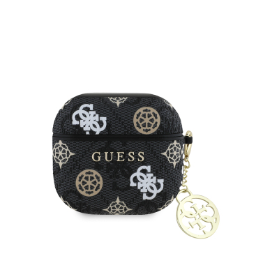 Apple Airpods 4 Case Guess Original Licensed 4G Patterned Text Logo Peony Cover Black