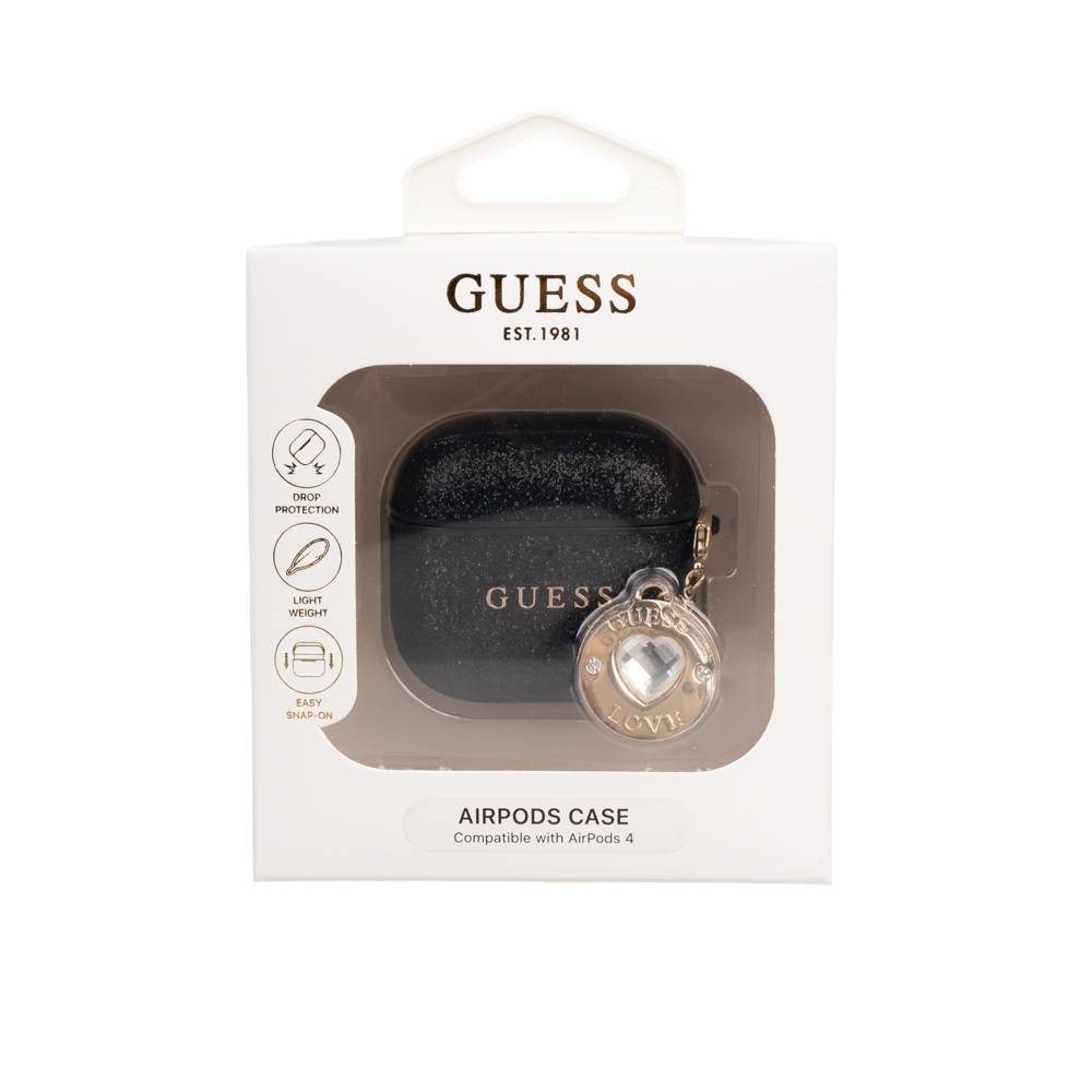 Apple AirPods 4 Case Guess Original Licensed Glitter Glitter Diamond Heart Ornamental Chain Cover - 6
