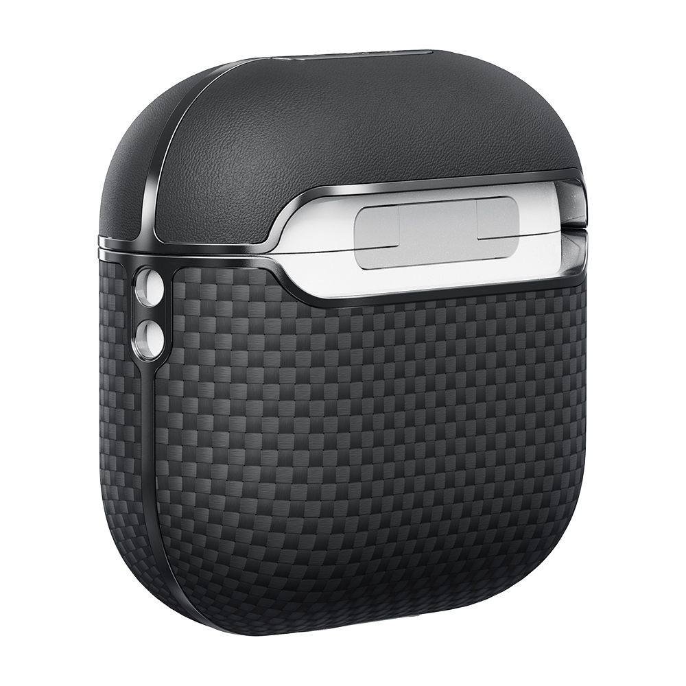 Apple Airpods 4 Kılıf 1500D Aramid Fiber Pitaka Ultra-Slim Classic Serisi Black-Grey Twill Kapak - 4