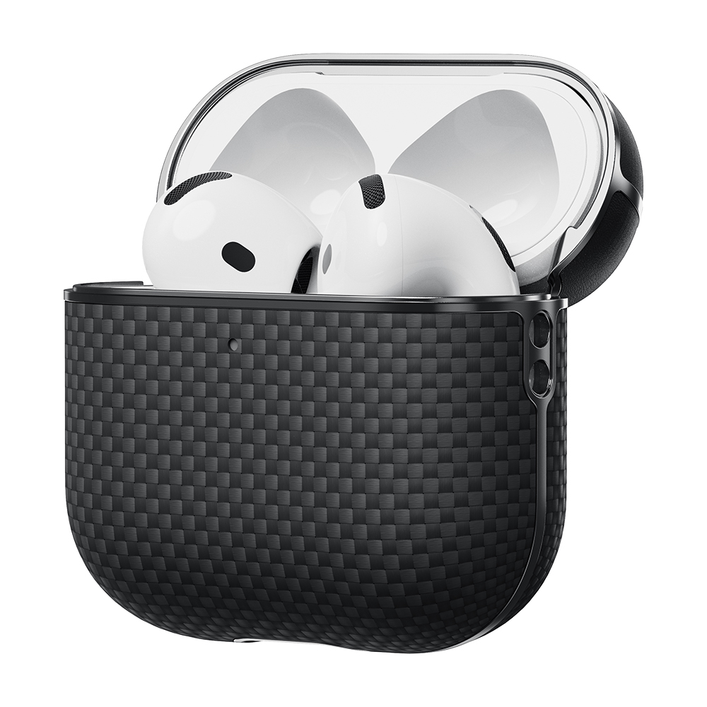 Apple Airpods 4 Kılıf 1500D Aramid Fiber Pitaka Ultra-Slim Classic Serisi Black-Grey Twill Kapak - 7