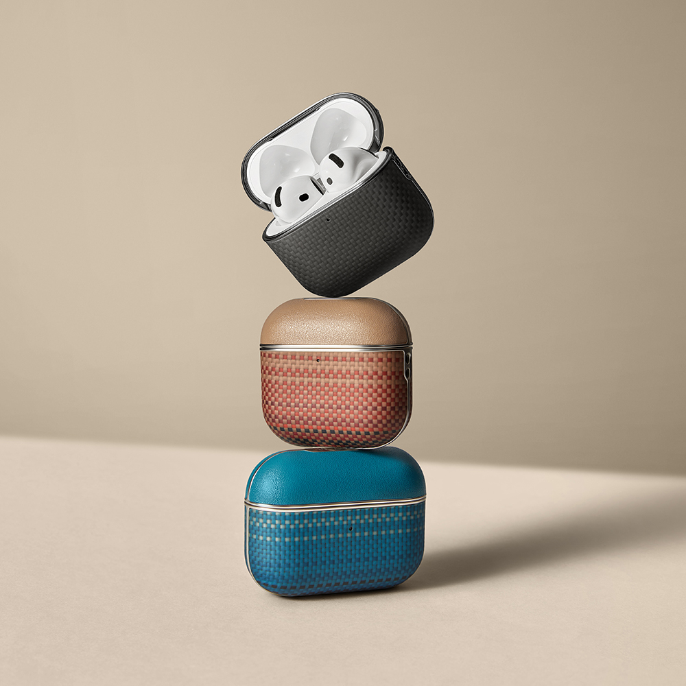 Apple Airpods 4 Kılıf 1500D Aramid Fiber Pitaka Ultra-Slim Classic Serisi Black-Grey Twill Kapak - 13