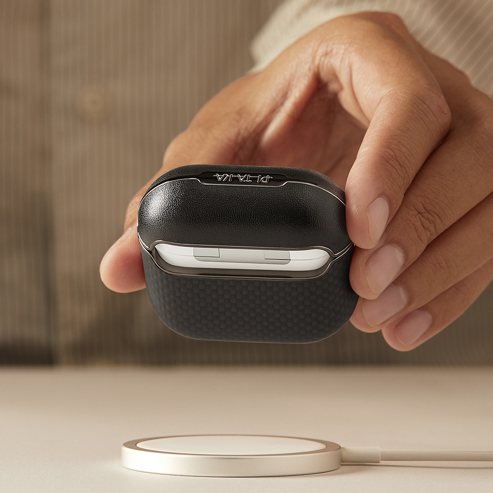 Apple Airpods 4 Kılıf 1500D Aramid Fiber Pitaka Ultra-Slim Classic Serisi Black-Grey Twill Kapak - 15