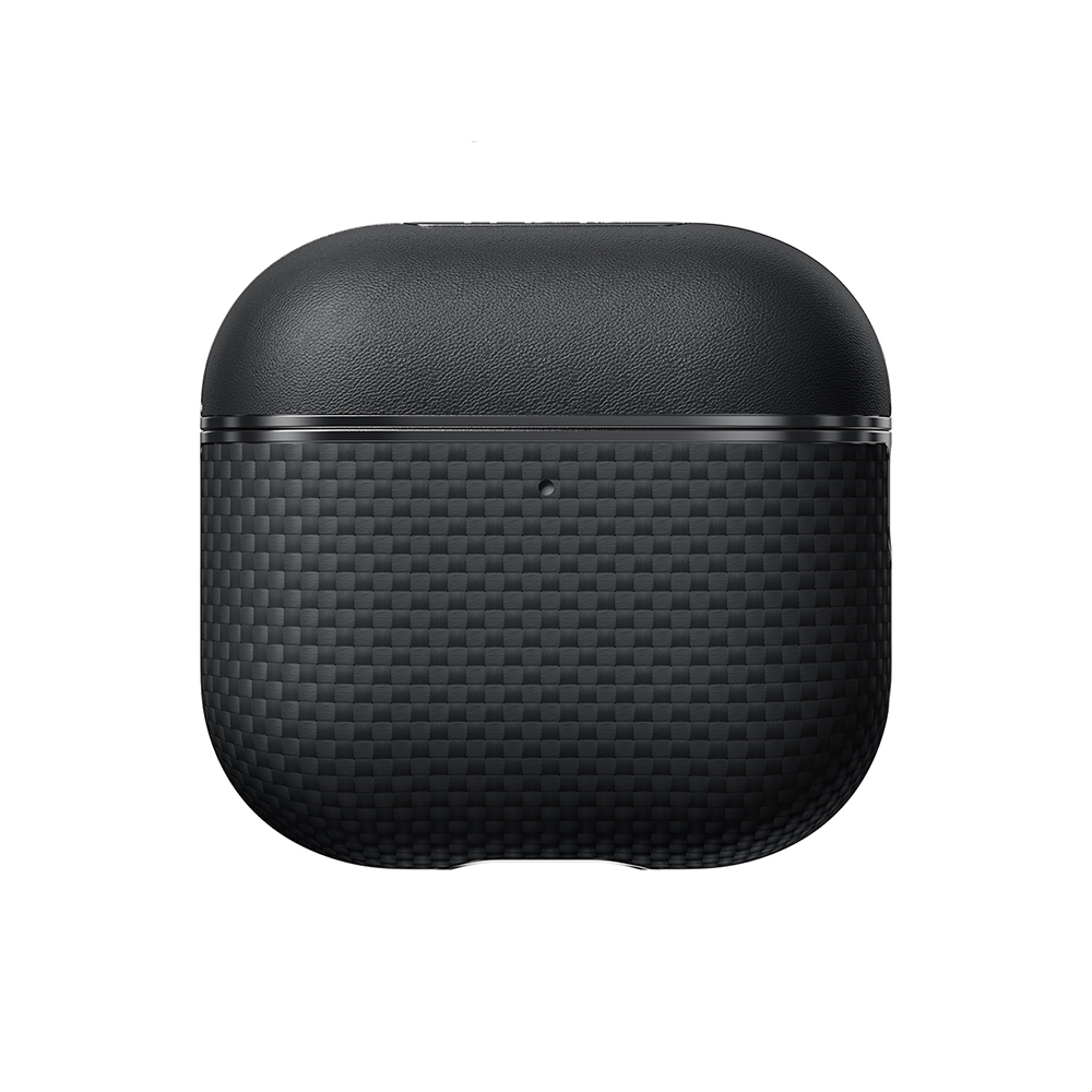 Apple Airpods 4 Kılıf 1500D Aramid Fiber Pitaka Ultra-Slim Classic Serisi Black-Grey Twill Kapak - 1