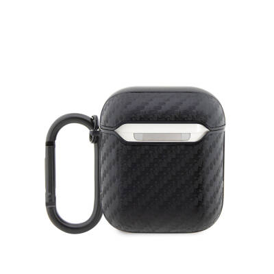 Apple Airpods Case BMW Original Licensed PU Carbon Fiber Design Double Metal Logo Cover Black