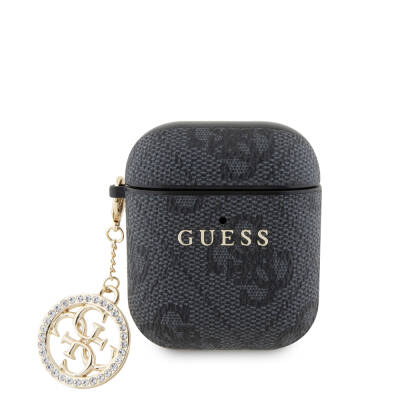 Apple Airpods Case Guess Original Licensed 4G Patterned Stone 4G Ornamental Chain Cover Black