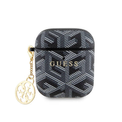 Apple Airpods Case Guess Original Licensed G Cube Patterned 4G Ornamental Chain Cover Black