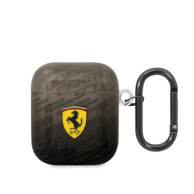 Apple Airpods Kılıf Ferrari Orjinal Lisanslı IML Baskılı Klasik Logolu SF Desenli TPU Kılıf Siyah