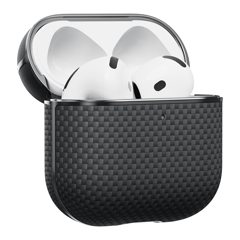 Apple Airpods Pro 2 Kılıf 1500D Aramid Fiber Pitaka Ultra-Slim Classic Serisi Black-Grey Twill Kapak - 4