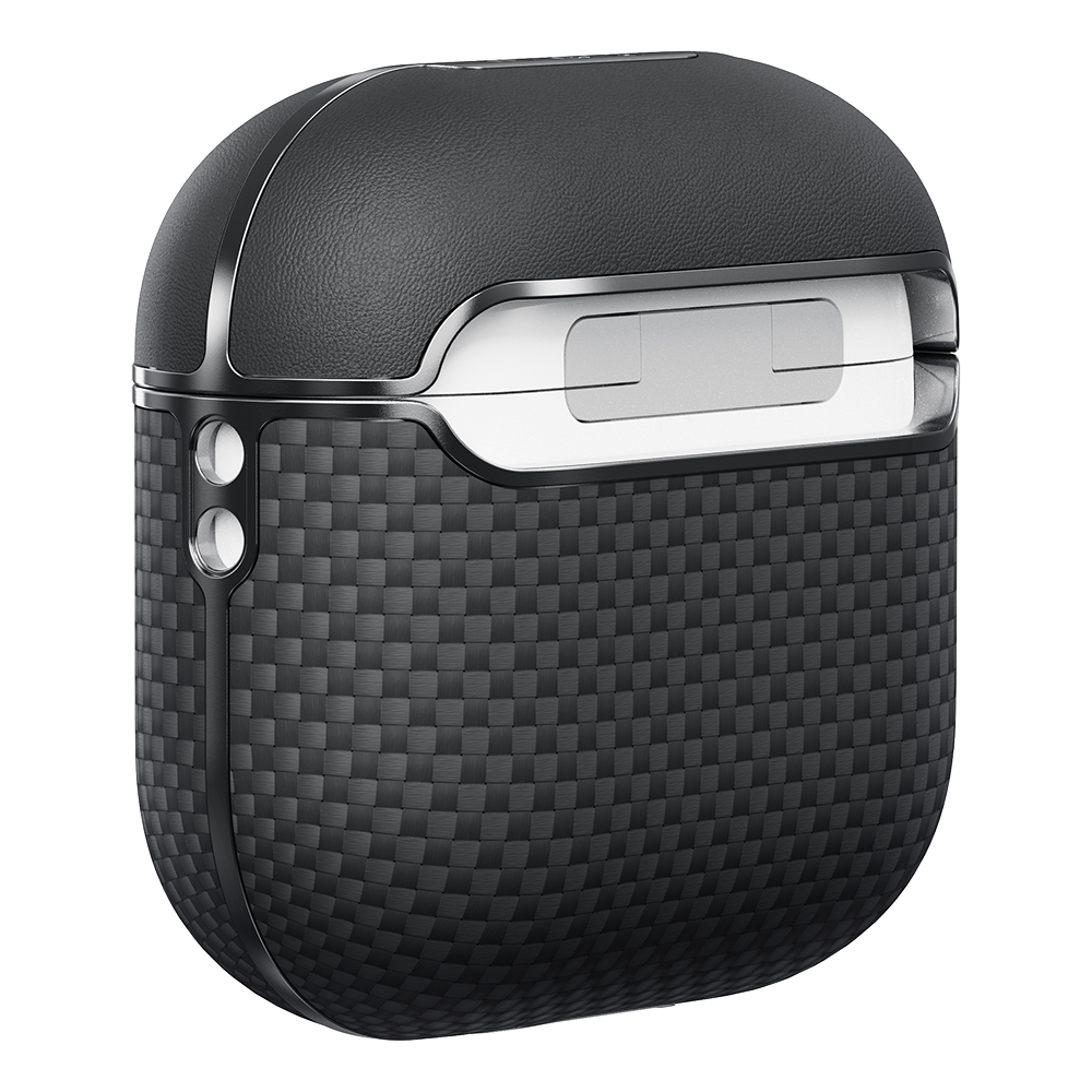 Apple Airpods Pro 2 Kılıf 1500D Aramid Fiber Pitaka Ultra-Slim Classic Serisi Black-Grey Twill Kapak - 5