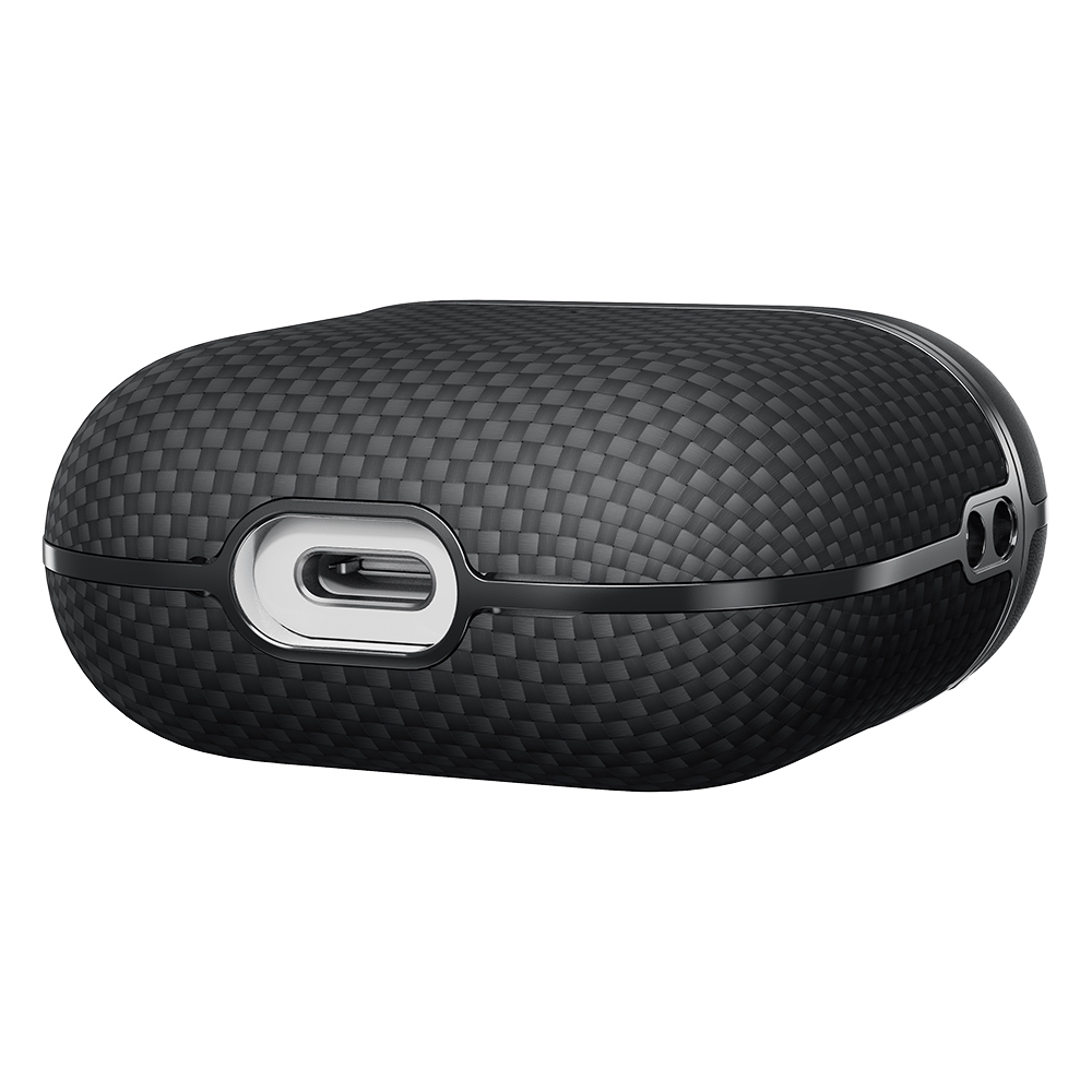 Apple Airpods Pro 2 Kılıf 1500D Aramid Fiber Pitaka Ultra-Slim Classic Serisi Black-Grey Twill Kapak - 6
