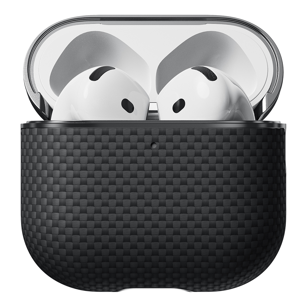 Apple Airpods Pro 2 Kılıf 1500D Aramid Fiber Pitaka Ultra-Slim Classic Serisi Black-Grey Twill Kapak - 7