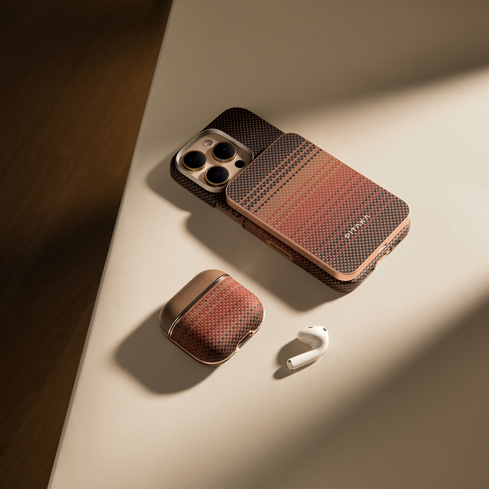 Apple Airpods Pro 2 Kılıf Aramid Fiber Pitaka Tactile Woven Sunset-Moonrise Serisi Sunset Kapak - 26