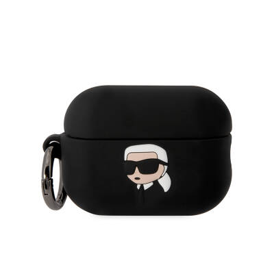 Apple Airpods Pro 2 Kılıf Karl Lagerfeld Orjinal Lisanslı Karl 3D Silikon Kapak Siyah
