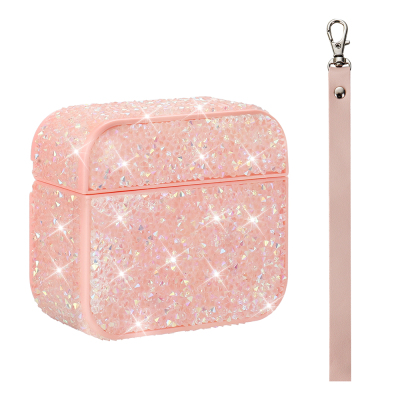 Apple Airpods Pro 2 Zore Airbag 45 Glittery Transparent Wrist Strap Case Pink