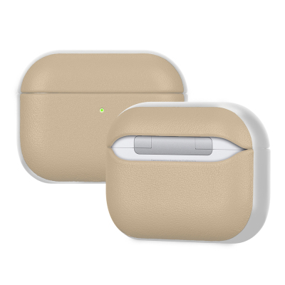 Apple AirPods Pro 3 Case with M-Safe Charging, Mutural Poying Series, Leather Design Cover Cream
