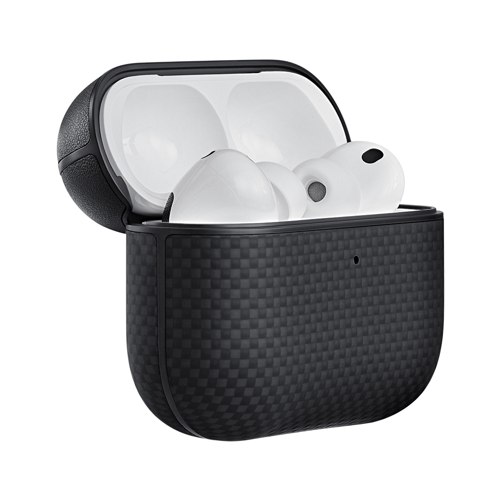 Apple Airpods Pro 3 Kılıf 1500D Aramid Fiber Pitaka Ultra-Slim Classic Serisi Black-Grey Twill Kapak - 4