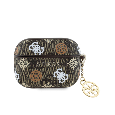 Apple Airpods Pro Case Guess Original Licensed 4G Patterned Text Logo Peony Cover Brown