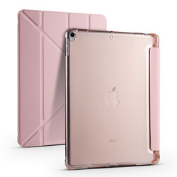 Apple iPad 10.2 2021 (9.Generation) Case Zore Tri Folding Smart With Pen Stand Case Rose Gold