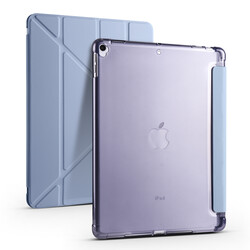 Apple iPad 10.2 2021 (9.Generation) Case Zore Tri Folding Smart With Pen Stand Case Blue