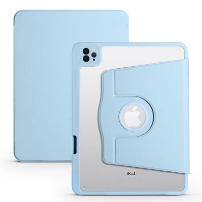 Apple iPad 10.2 2021 (9.Nesil) Kılıf Zore Termik Kalem Bölmeli Dönebilen Standlı Kılıf Mavi