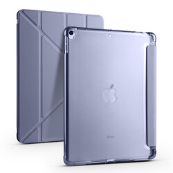Apple iPad 10.2 2021 (9.Nesil) Kılıf Zore Tri Folding Kalem Bölmeli Standlı Kılıf Mor