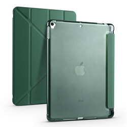 Apple iPad 10.2 2021 (9.Nesil) Kılıf Zore Tri Folding Kalem Bölmeli Standlı Kılıf Koyu Yeşil