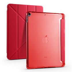 Apple iPad 10.2 2021 (9.Nesil) Kılıf Zore Tri Folding Kalem Bölmeli Standlı Kılıf Kırmızı