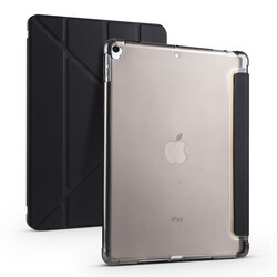 Apple iPad 10.2 2021 (9.Nesil) Kılıf Zore Tri Folding Kalem Bölmeli Standlı Kılıf Siyah