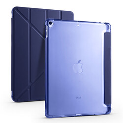 Apple iPad 10.2 (8.Generation) Case Zore Tri Folding Smart With Pen Stand Case Navy blue