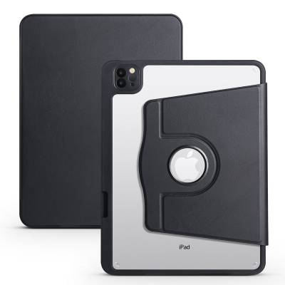 Apple iPad 10.2 (8.Nesil) Kılıf Zore Termik Kalem Bölmeli Dönebilen Standlı Kılıf Siyah