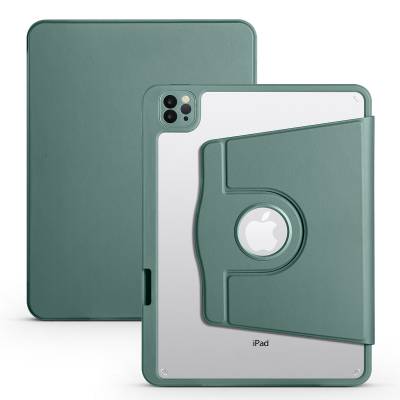 Apple iPad 10.2 (8.Nesil) Kılıf Zore Termik Kalem Bölmeli Dönebilen Standlı Kılıf Koyu Yeşil