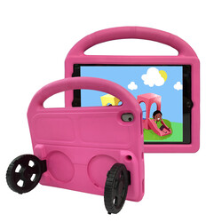 Apple iPad 10.2 (9.Nesil) Zore Wheel Car Stand Tablet Eva Silicon Case Pink