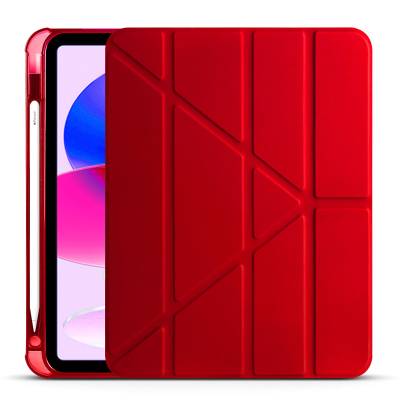 Apple iPad 10.9 2022 (10.Nesil) Kılıf Zore Tri Folding Kalem Bölmeli Standlı Kılıf Kırmızı