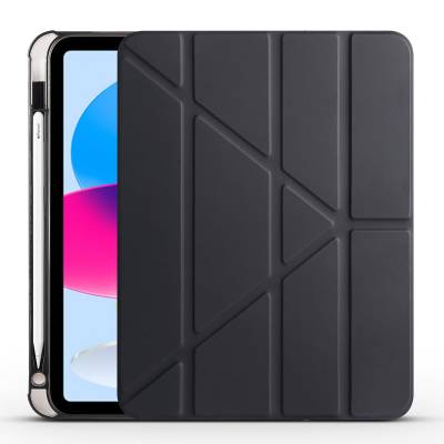 Apple iPad 10.9 2022 (10.Nesil) Kılıf Zore Tri Folding Kalem Bölmeli Standlı Kılıf Siyah