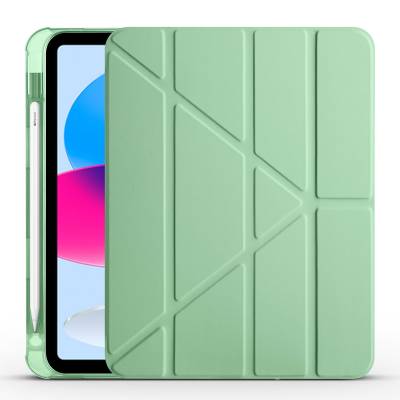 Apple iPad 10.9 2022 (10.Nesil) Kılıf Zore Tri Folding Kalem Bölmeli Standlı Kılıf Açık Yeşil