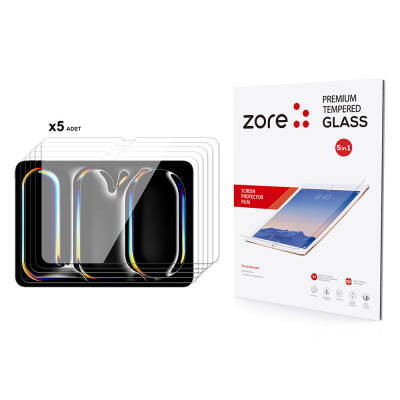 Apple iPad 11 Pro 2024 Zore 5in1 Tablet Tempered Glass Screen Protector Şeffaf