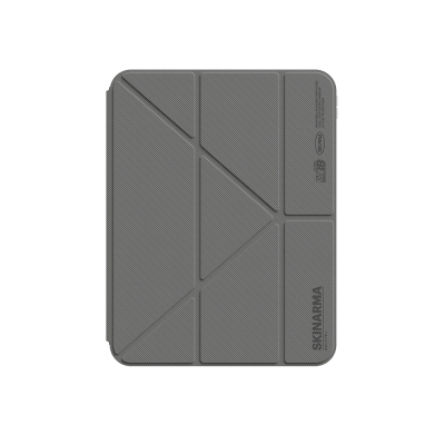 Apple iPad 11.Nesil 2025 Kılıf Skinarma Kalemlikli Arkası Şeffaf Standlı Magnetik Zeta Kılıf Gri