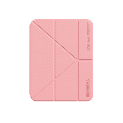Apple iPad 11.Nesil 2025 Kılıf Skinarma Kalemlikli Arkası Şeffaf Standlı Magnetik Zeta Kılıf Pembe