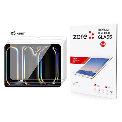 Apple iPad 13 Pro 2024 Zore 5in1 Tablet Tempered Glass Screen Protector Şeffaf