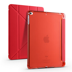 Apple iPad 9.7 2017 (5.Nesil) Kılıf Zore Tri Folding Kalem Bölmeli Standlı Kılıf Kırmızı