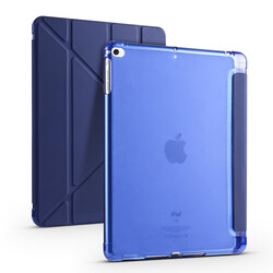 Apple iPad 9.7 2017 (5.Generation) Case Zore Tri Folding Smart With Pen Stand Case Navy blue