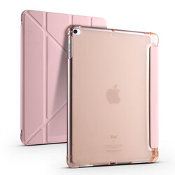 Apple iPad 9.7 2017 (5.Generation) Case Zore Tri Folding Smart With Pen Stand Case Rose Gold